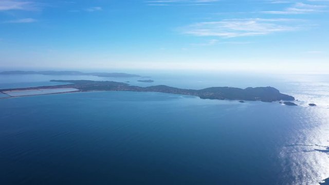 Hyeres peninsula tour fondue aerial shot island Porquerolles aerial sunny day France