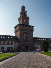 Fototapeta na wymiar tower and walls of Castello Sforza, Milan, Lombardy, Italy
