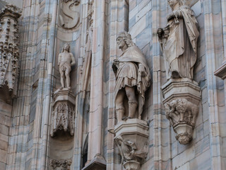 close-up marble sculptures on the walls of Duomo di Milano, Milan, Lombardy, Italy