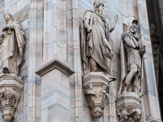 close-up marble sculptures on the walls of Duomo di Milano, Milan, Lombardy, Italy