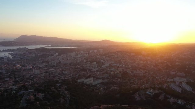 Sunset over Toulon french mediterranean city aerial view french riviera 