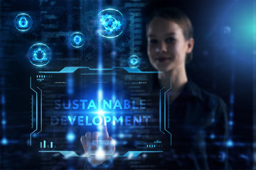Fototapeta premium Business, Technology, Internet and network concept. Young businessman working on a virtual screen of the future and sees the inscription: