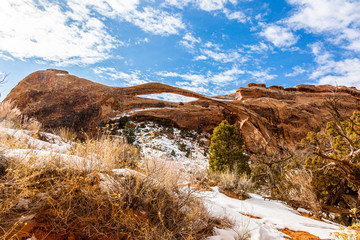 View on Wall Arch in the Arches National Park in Utah in winter