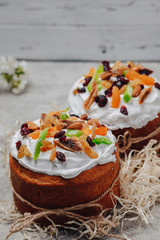 Easter pastries and eggs. Easter celebration concept.