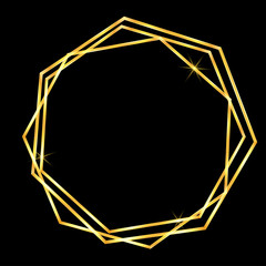 Gold geometric frame in abstract style on black background. Decorative vector template. Modern geometric texture. Gold abstract frame. Retro luxury invitation. Vector graphic set. Wedding template.