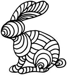 Striped hare. Easter rabbit. Cute Bunny. Black and White Outline. Spring, illustration, summer, unique drawing, animal, coloring, Vector outline illustration. EPS 8