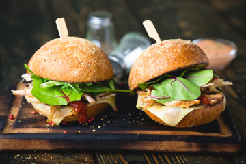 Pulled Pork Sandwich with Cheese and Lettuce