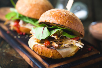 Pulled Pork Sandwich with Cheese and Lettuce