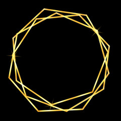 Gold geometric frame in abstract style on black background. Decorative vector template. Modern geometric texture. Gold abstract frame. Retro luxury invitation. Vector graphic set. Wedding template.