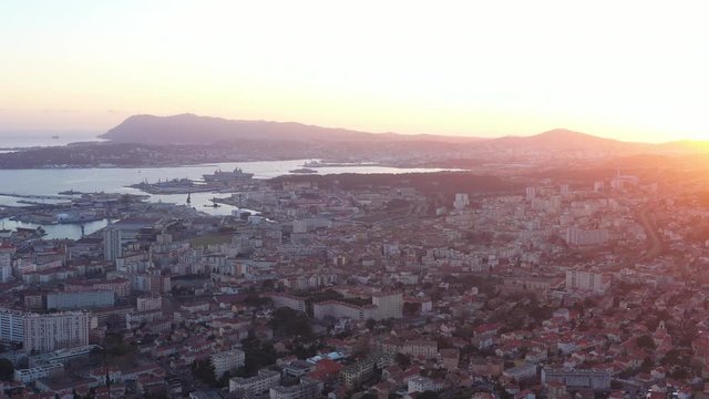 Toulon Provence-Alpes-C&ocirc;te d'Azur aerial sunset shot mediterranean sea coast France 