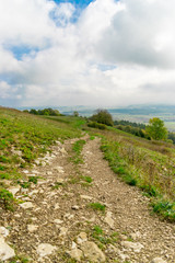 Fototapeta premium Wege und Pfade auf dem Hesselberg in Mittelfranken laden zu ausgiebigen Wanderungen und Radtouren ein.