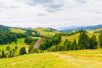 Obraz premium Landscape of the Little Pieniny with the Biala Woda Reserve - view from the pass - Przelecz Rozdziela