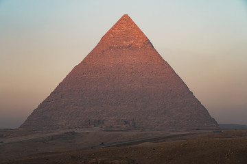 Fototapeta na wymiar Pyramid of Khafre in Giza plateau at beautiful sunrise, Giza, Cairo