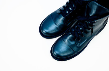 New leather shoes isolated on background. Fashionable shoes.