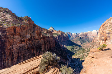 View over Pine Creek Canyon in the Zion National park in winter