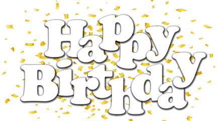 Happy Birthday text Beautiful greeting and  Golden foil  on white background ,  template for birthday celebration