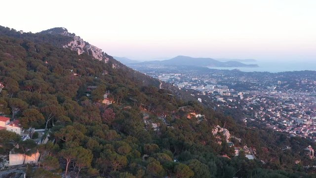 Toulon cable car cabin mont faron aerial shot sunset french riviera France 