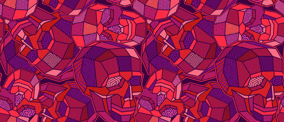 Coloured skull polygon seamless pattern.