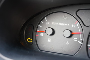 Fuel gauge, vehicle engine temperature, Miles Per Hour Speed indicator, and revolutions per minute...