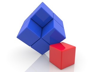 Blue and red toy blocks in unfinished construction