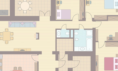 Architectural background. Part of architectural project, architectural plan of a residential building. Colorful vector illustration EPS10