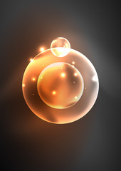 Glowing neon shiny transparent bubbles, glass circles or bio cell concept. Techno futuristic vector abstract background For Wallpaper, Banner, Background, Card, Book Illustration, landing page