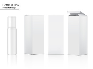 Spray Bottle Mock up Realistic Cosmetic and Box for Skincare Product on White Background Illustration. Health Care and Medical Concept Design.