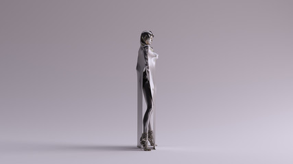Silver Futuristic Woman In a High Hip High Leg Split Dress 3d illustration 3d render	