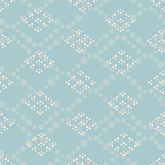 Vector blue dotted rhombus seamless pattern background