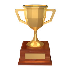 Winner trophy gold low poly cup. Award concept. 3d render illustration isolated on white background.