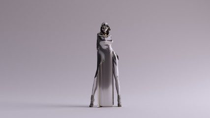 Silver Futuristic Woman In a High Hip High Leg Split Dress 3d illustration 3d render	