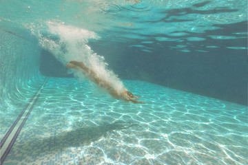Fototapeta premium Pretty little girl in swimming pool , summer vacations.