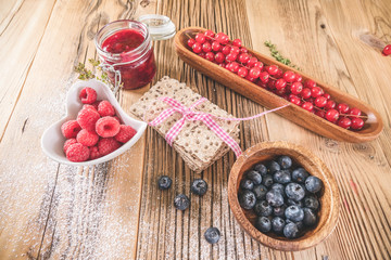 Delicious and sweet breakfast with berries and toast