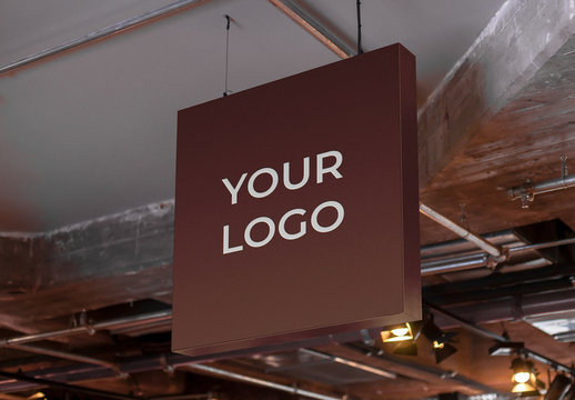 Indoor Rectangle Mockup Mount Sign in Store