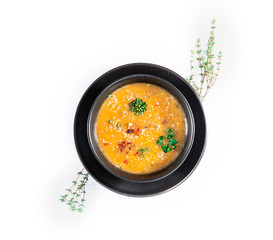 Delicious vegetable potato soup served in a bowl