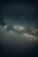 Real Night Sky Stars With Milky Way Galaxy. Natural Starry Sky Black Background