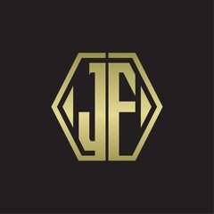 JF Logo monogram with hexagon line rounded design template with gold colors