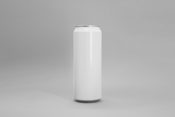Aluminum white soda can mock-up isolated on soft gray background.High resolution photo.