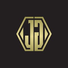 JG Logo monogram with hexagon line rounded design template with gold colors