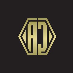 AC Logo monogram with hexagon line rounded design template with gold colors