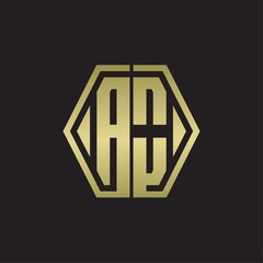 AO Logo monogram with hexagon line rounded design template with gold colors