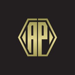 AP Logo monogram with hexagon line rounded design template with gold colors