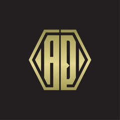 AQ Logo monogram with hexagon line rounded design template with gold colors