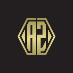 AZ Logo monogram with hexagon line rounded design template with gold colors