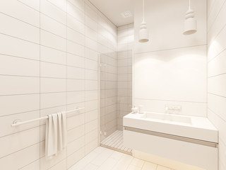 3D render of the interior of the bathroom with shower