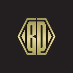 BD Logo monogram with hexagon line rounded design template with gold colors