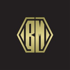 BM Logo monogram with hexagon line rounded design template with gold colors