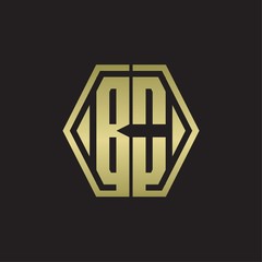 BO Logo monogram with hexagon line rounded design template with gold colors