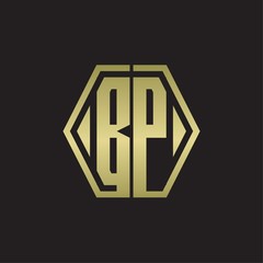 BP Logo monogram with hexagon line rounded design template with gold colors