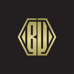 BU Logo monogram with hexagon line rounded design template with gold colors